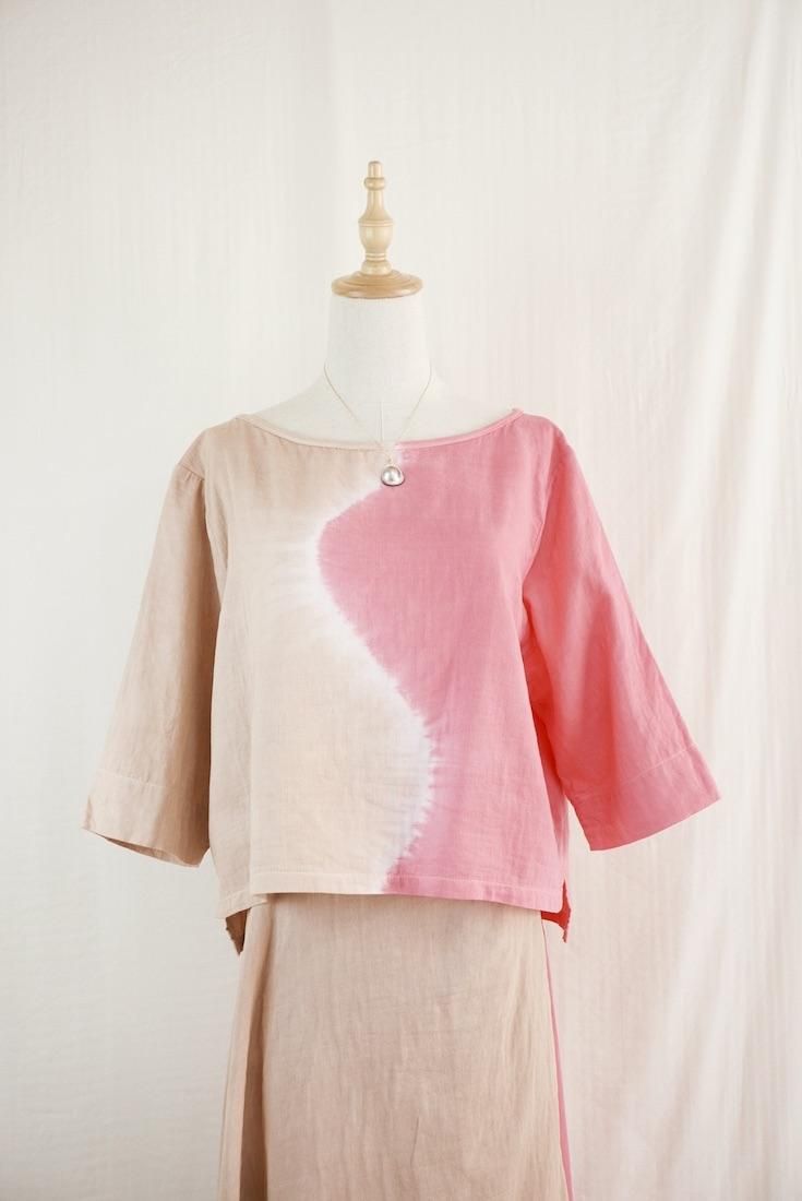 W-gauze Middle sleeve top