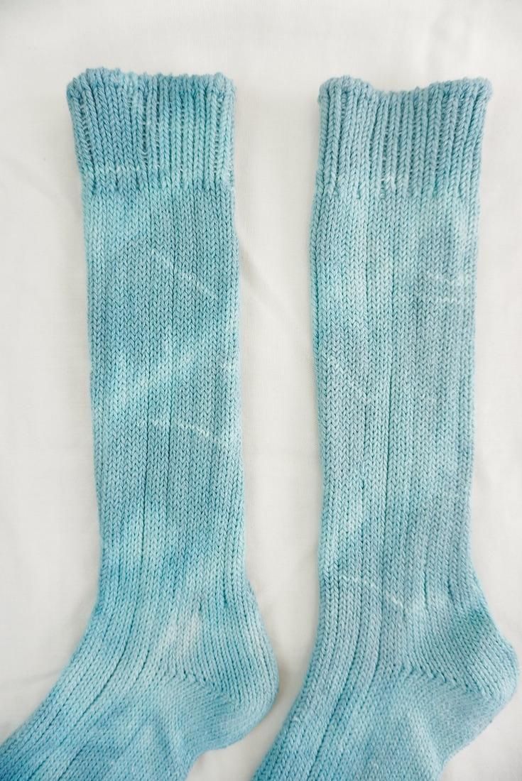 Organic Cotton Low gauge socks 1color SHIBORI Vintageblue 