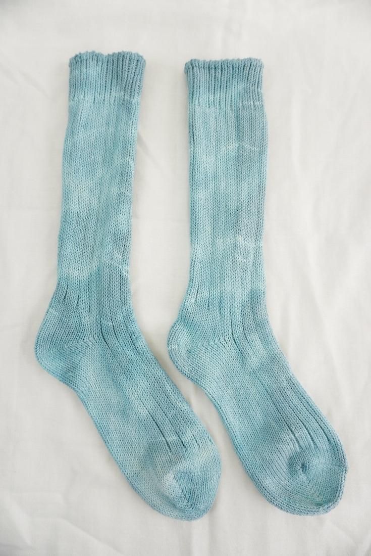 Organic Cotton Low gauge socks 1color SHIBORI Vintageblue 
