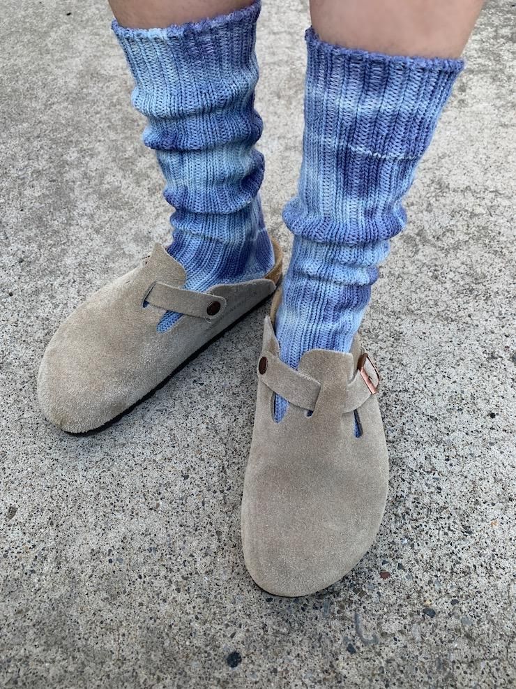 Organic Cotton Low gauge socks 1color SHIBORI Vintageblue 