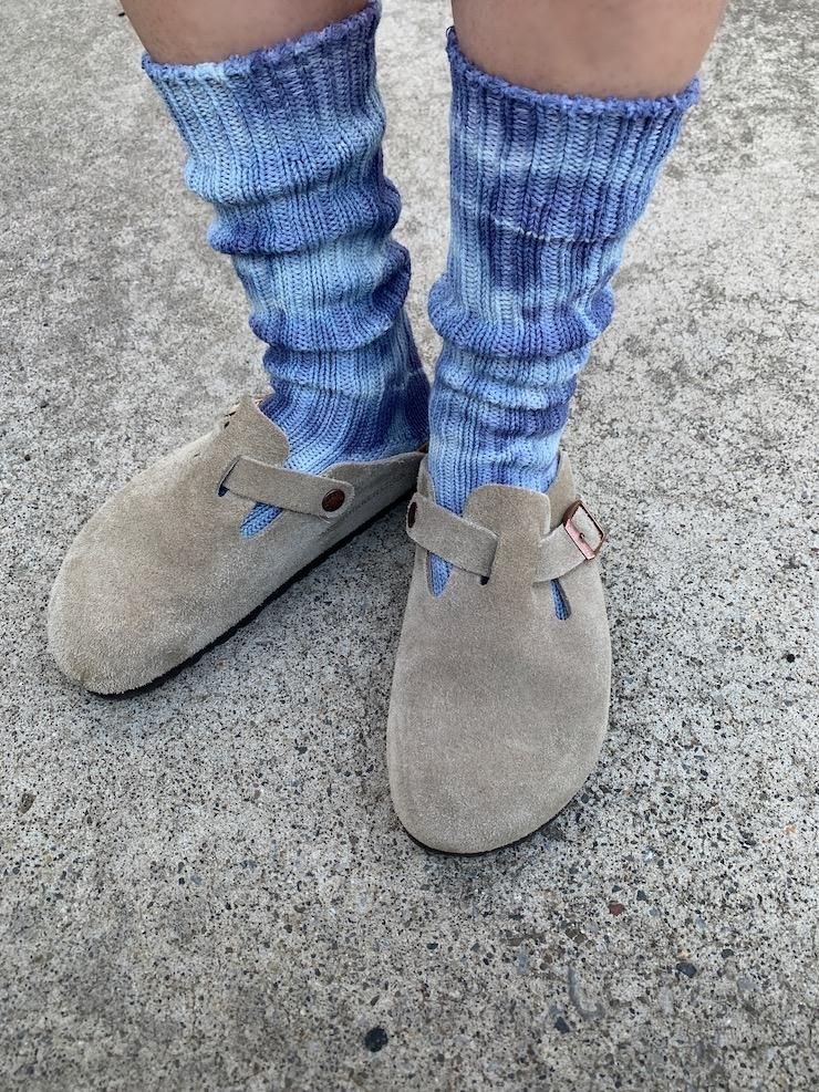 Organic Cotton Low gauge socks 1color SHIBORI Vintageblue 