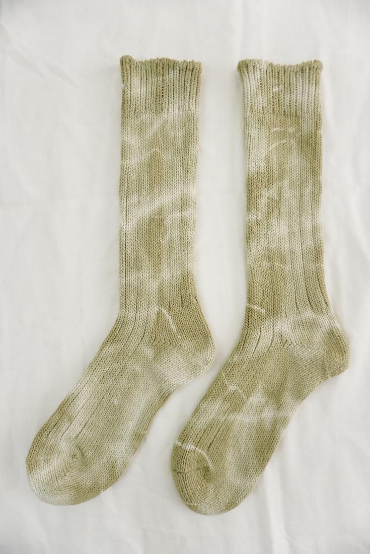 Organic Cotton Low gauge socks 1color SHIBORI Khaki 