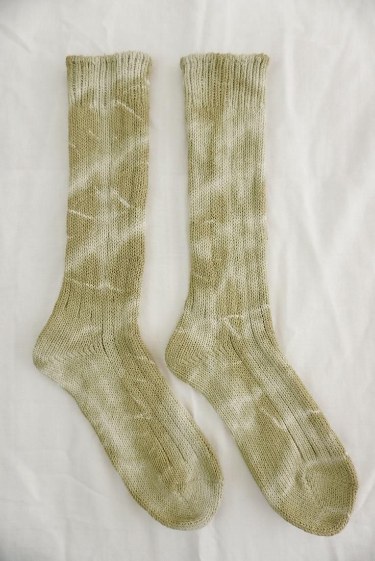 Organic Cotton Low gauge socks 1color SHIBORI Khaki 