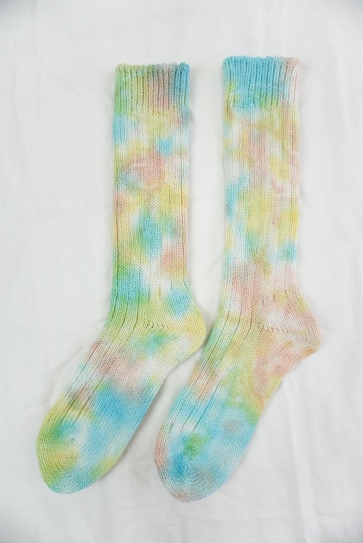 Organic Cotton Low gauge socks 3color SHIBORI Sky x Orange x Yellow 