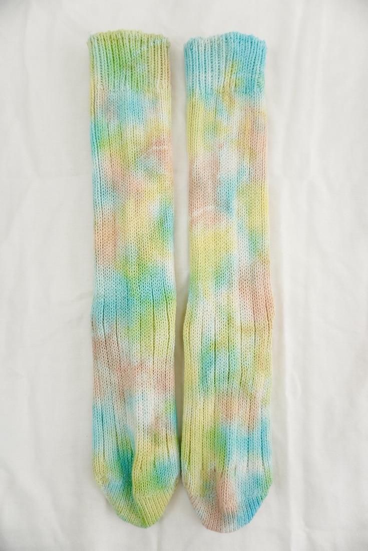 Organic Cotton Low gauge socks 3color SHIBORI Sky x Orange x Yellow 