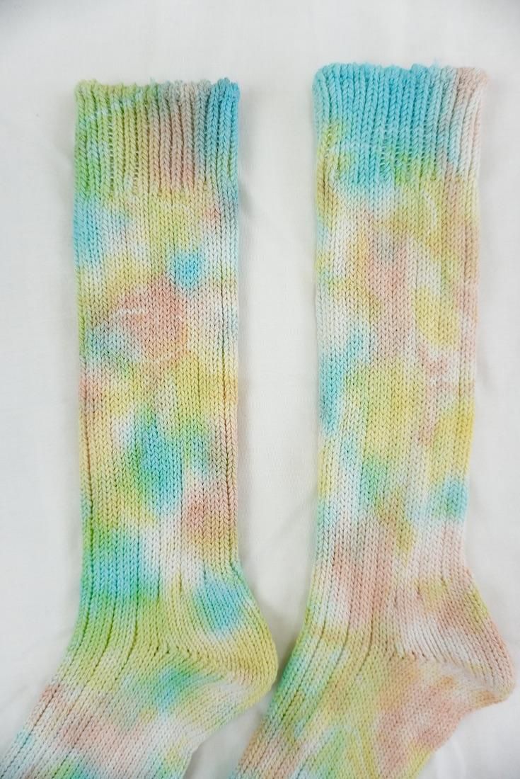 Organic Cotton Low gauge socks 3color SHIBORI Sky x Orange x Yellow 