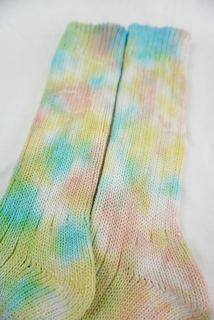 Organic Cotton Low gauge socks 3color SHIBORI Sky x Orange x Yellow 