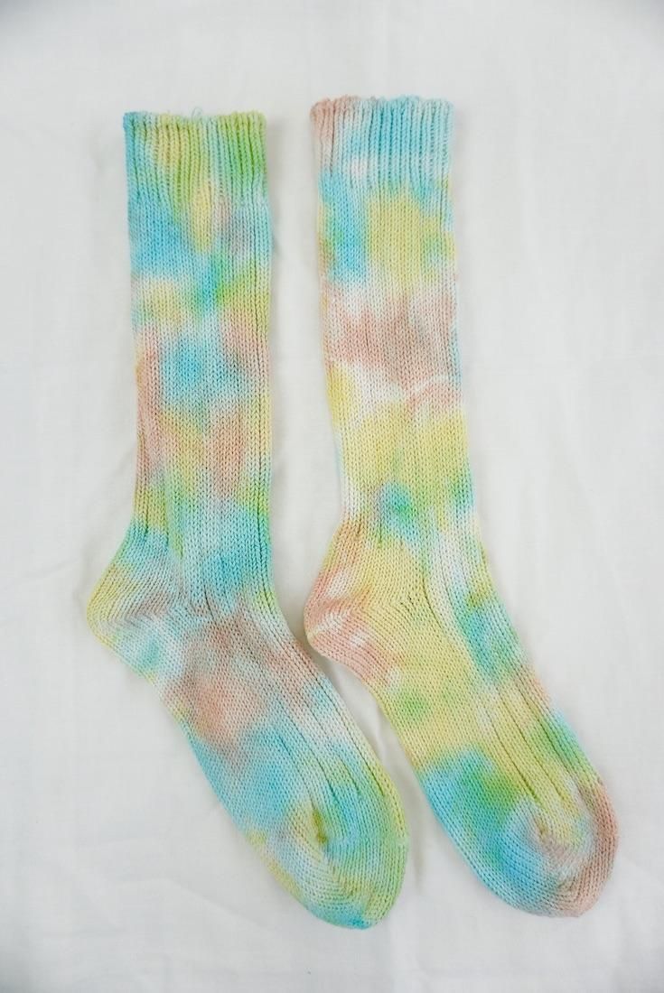 Organic Cotton Low gauge socks 3color SHIBORI Sky x Orange x Yellow 