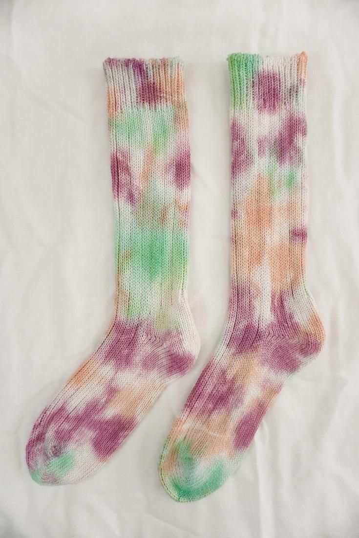 Organic Cotton Low gauge socks 3color SHIBORI Babyleaf x Peony x Orange 
