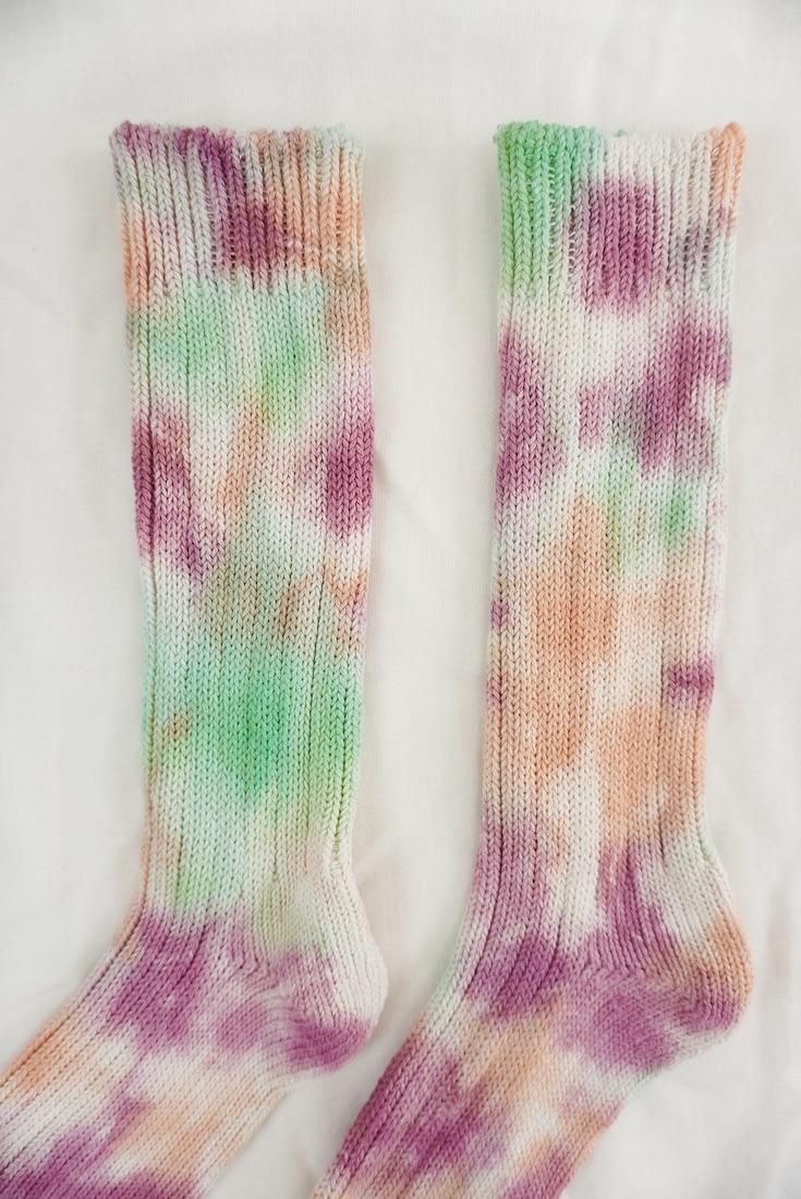 Organic Cotton Low gauge socks 3color SHIBORI Babyleaf x Peony x Orange 