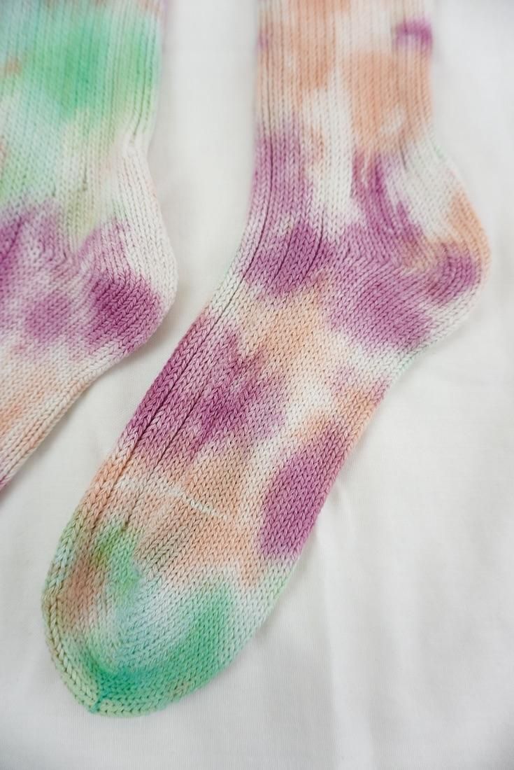 Organic Cotton Low gauge socks 3color SHIBORI Babyleaf x Peony x Orange 