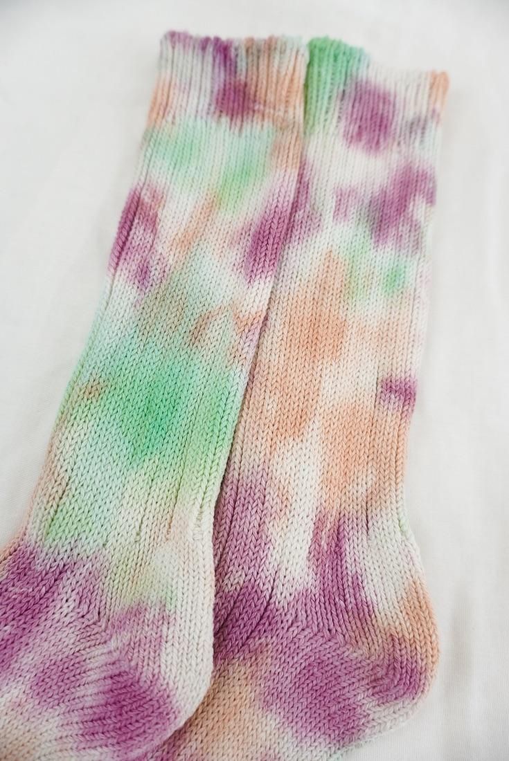 Organic Cotton Low gauge socks 3color SHIBORI Babyleaf x Peony x Orange 