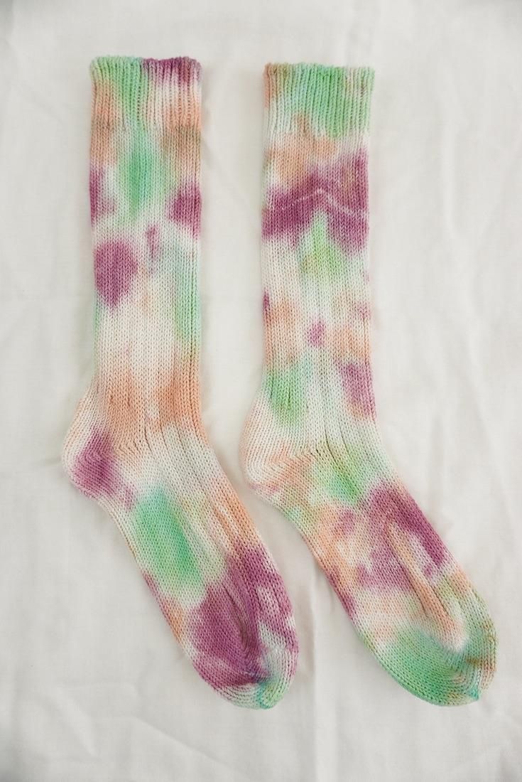 Organic Cotton Low gauge socks 3color SHIBORI Babyleaf x Peony x Orange 