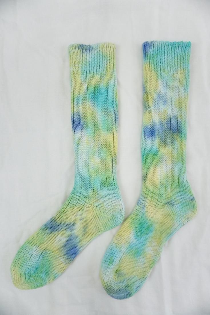 Organic Cotton Low gauge socks 3color SHIBORI Horizon x Emerald x Yellow 