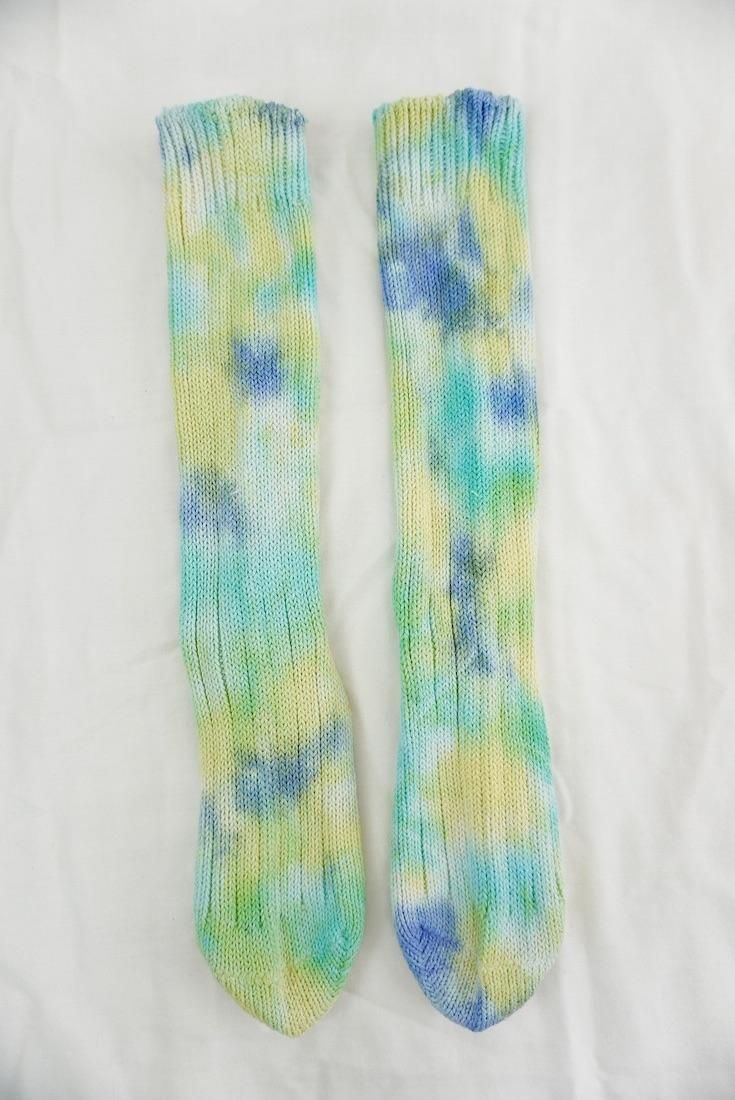 Organic Cotton Low gauge socks 3color SHIBORI Horizon x Emerald x Yellow 