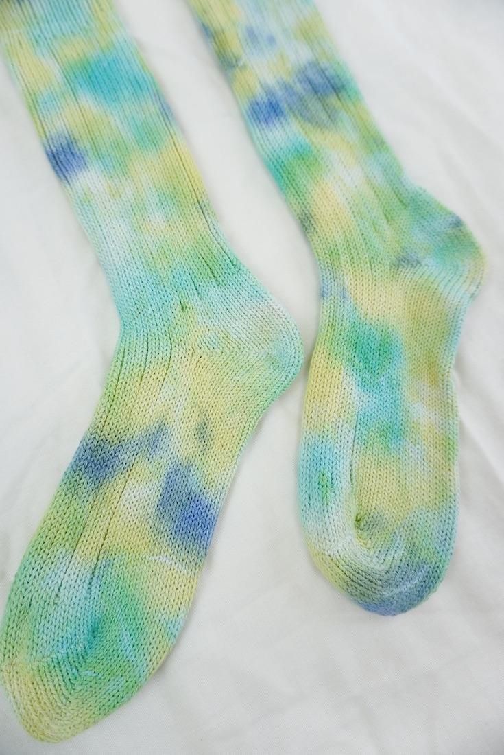 Organic Cotton Low gauge socks 3color SHIBORI Horizon x Emerald x Yellow 