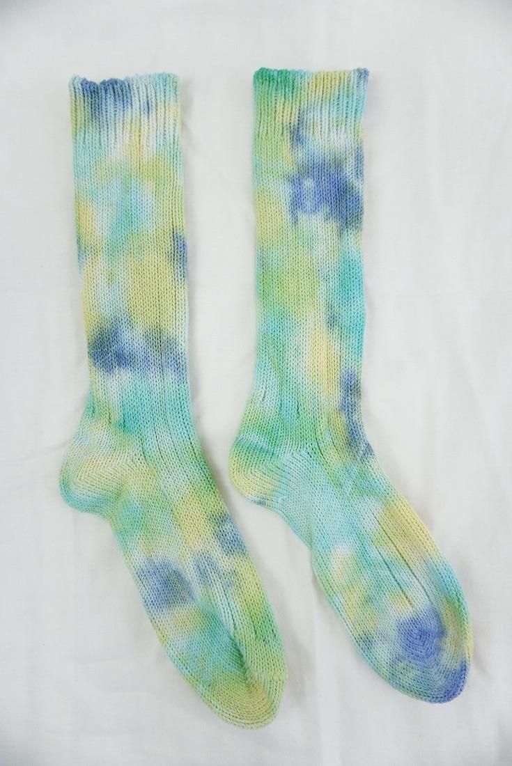 Organic Cotton Low gauge socks 3color SHIBORI Horizon x Emerald x Yellow 