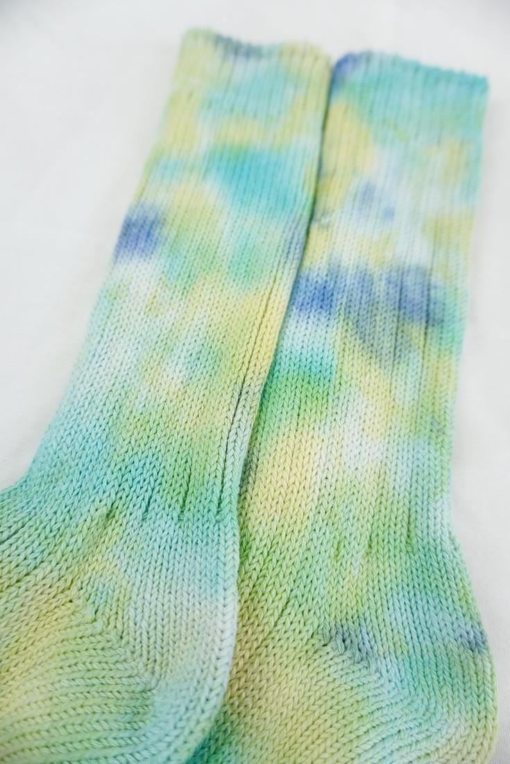 Organic Cotton Low gauge socks 3color SHIBORI Horizon x Emerald x Yellow 