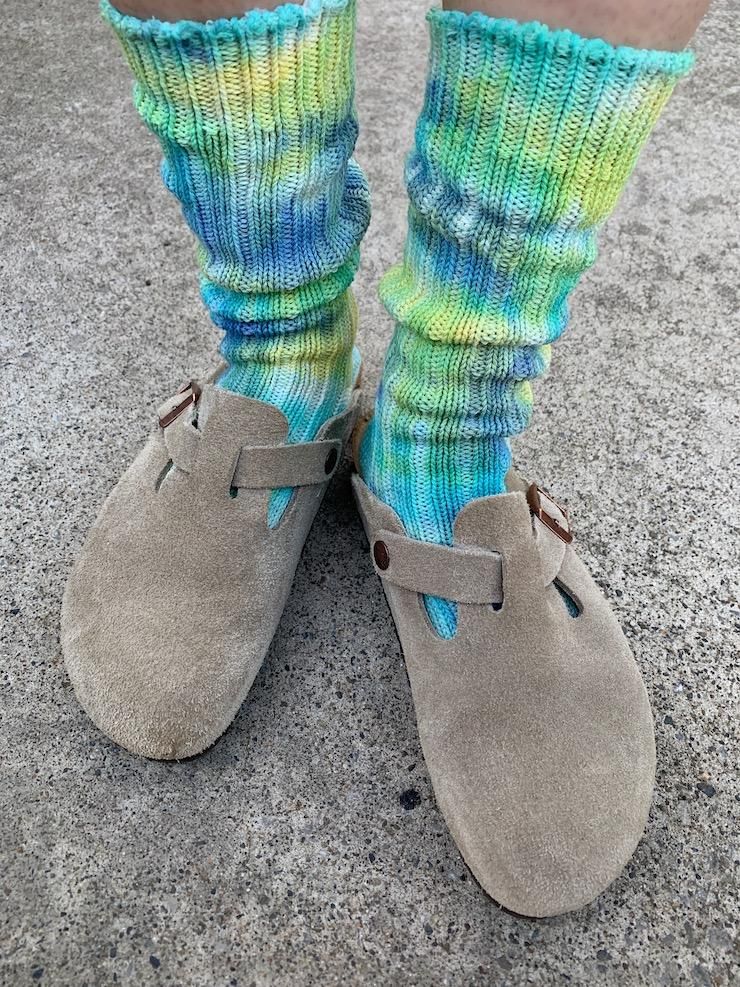 Organic Cotton Low gauge socks 3color SHIBORI Horizon x Emerald x Yellow 
