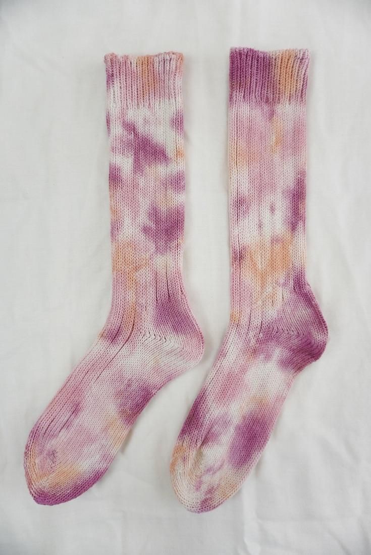 Organic Cotton Low gauge socks 3color SHIBORI Peony x CherryBlossom x Orange 