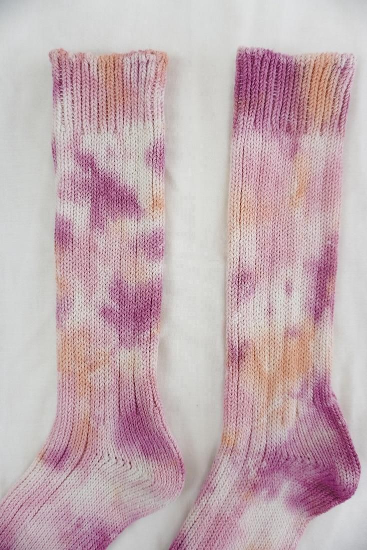 Organic Cotton Low gauge socks 3color SHIBORI Peony x CherryBlossom x Orange 