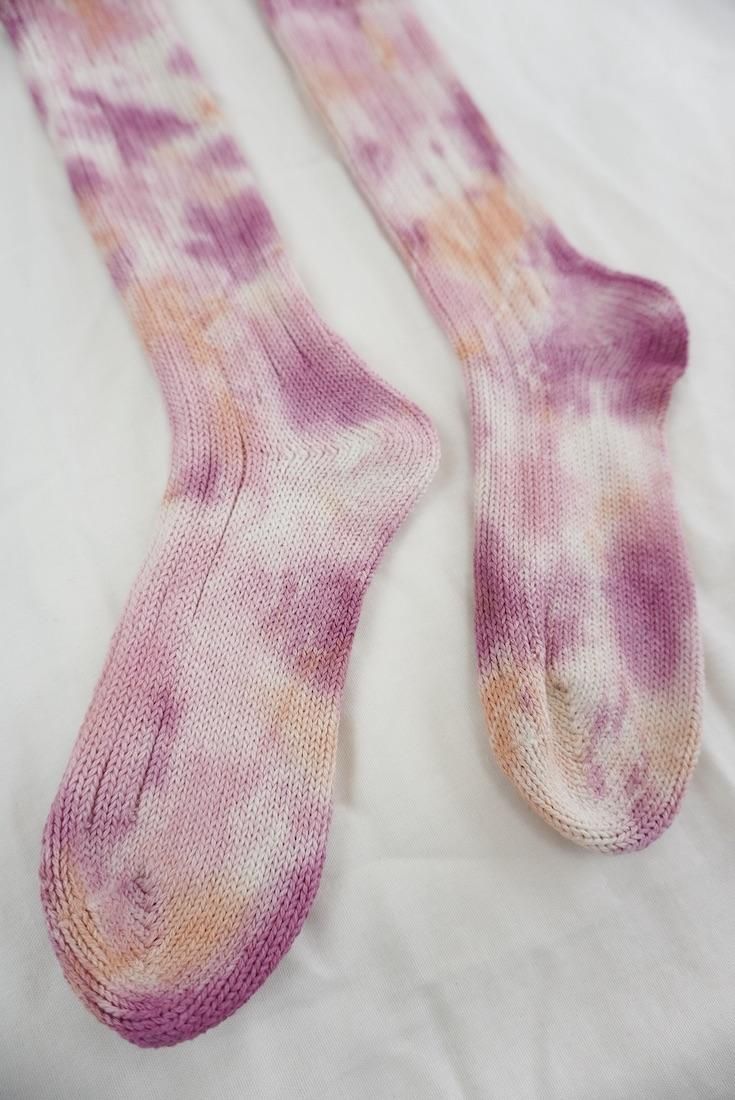 Organic Cotton Low gauge socks 3color SHIBORI Peony x CherryBlossom x Orange 