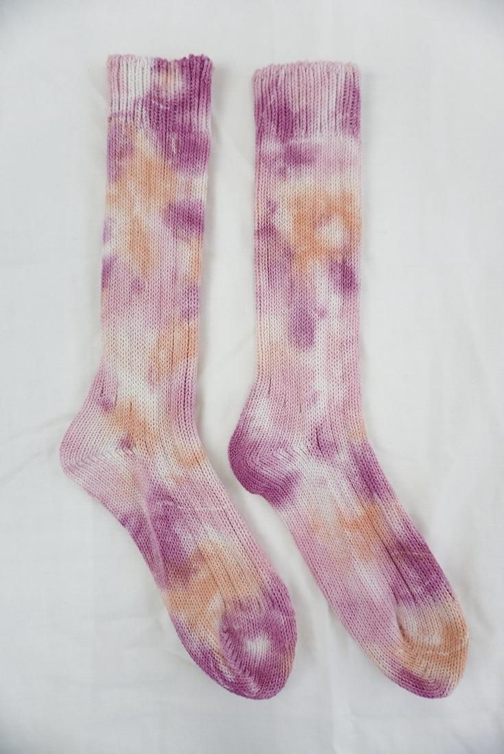 Organic Cotton Low gauge socks 3color SHIBORI Peony x CherryBlossom x Orange 