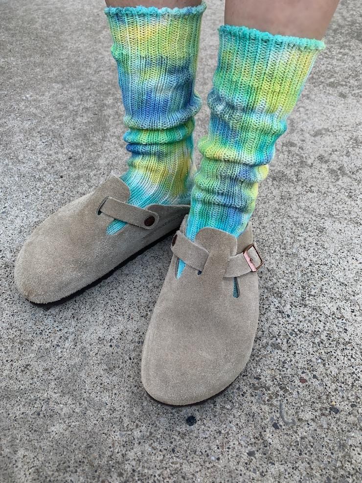 Organic Cotton Low gauge socks 3color SHIBORI Peony x CherryBlossom x Orange 