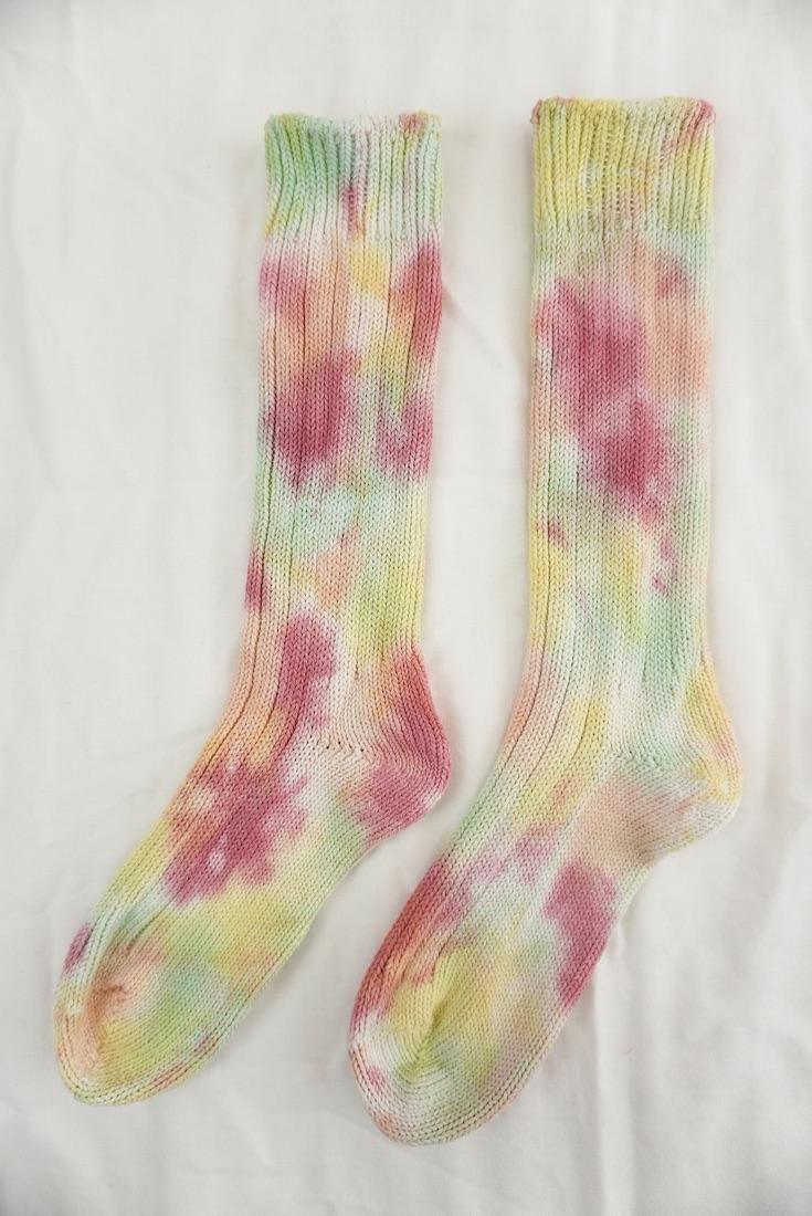 Organic Cotton Low gauge socks 4color SHIBORI Pink!Pink!Pink! x Yellow x Orange x Babyleaf 