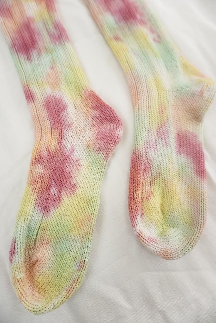 Organic Cotton Low gauge socks 4color SHIBORI Pink!Pink!Pink! x Yellow x Orange x Babyleaf 