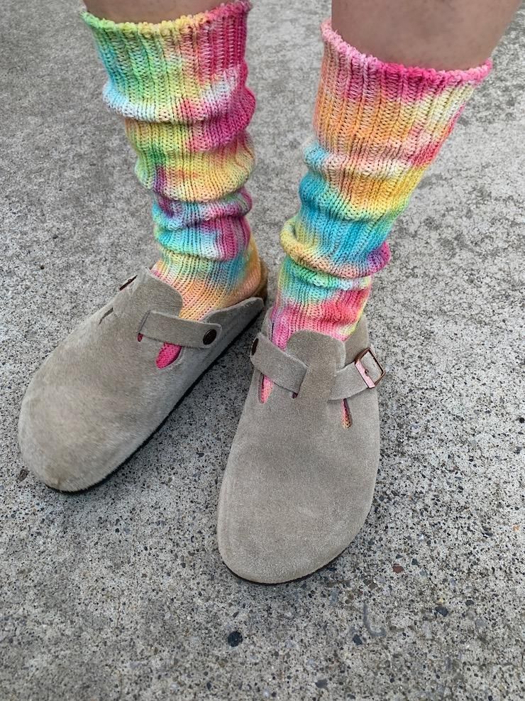 Organic Cotton Low gauge socks 4color SHIBORI Pink!Pink!Pink! x Yellow x Orange x Babyleaf 