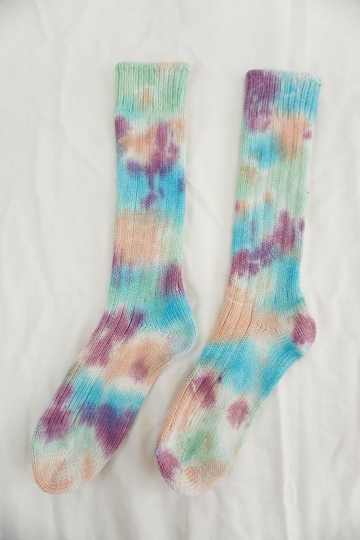 Organic Cotton Low gauge socks 4color SHIBORI Peony x sky x Babyleaf x Orange 
