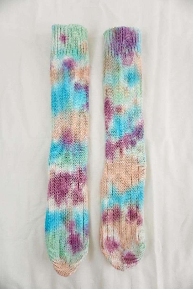 Organic Cotton Low gauge socks 4color SHIBORI Peony x sky x Babyleaf x Orange 