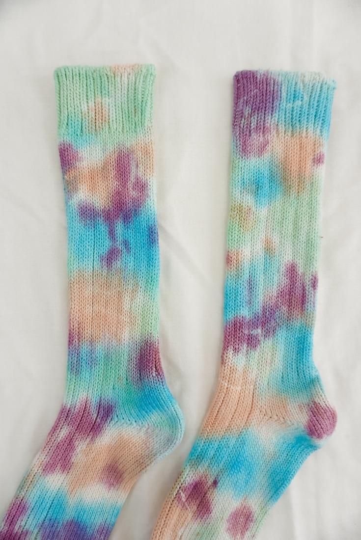 Organic Cotton Low gauge socks 4color SHIBORI Peony x sky x Babyleaf x Orange 