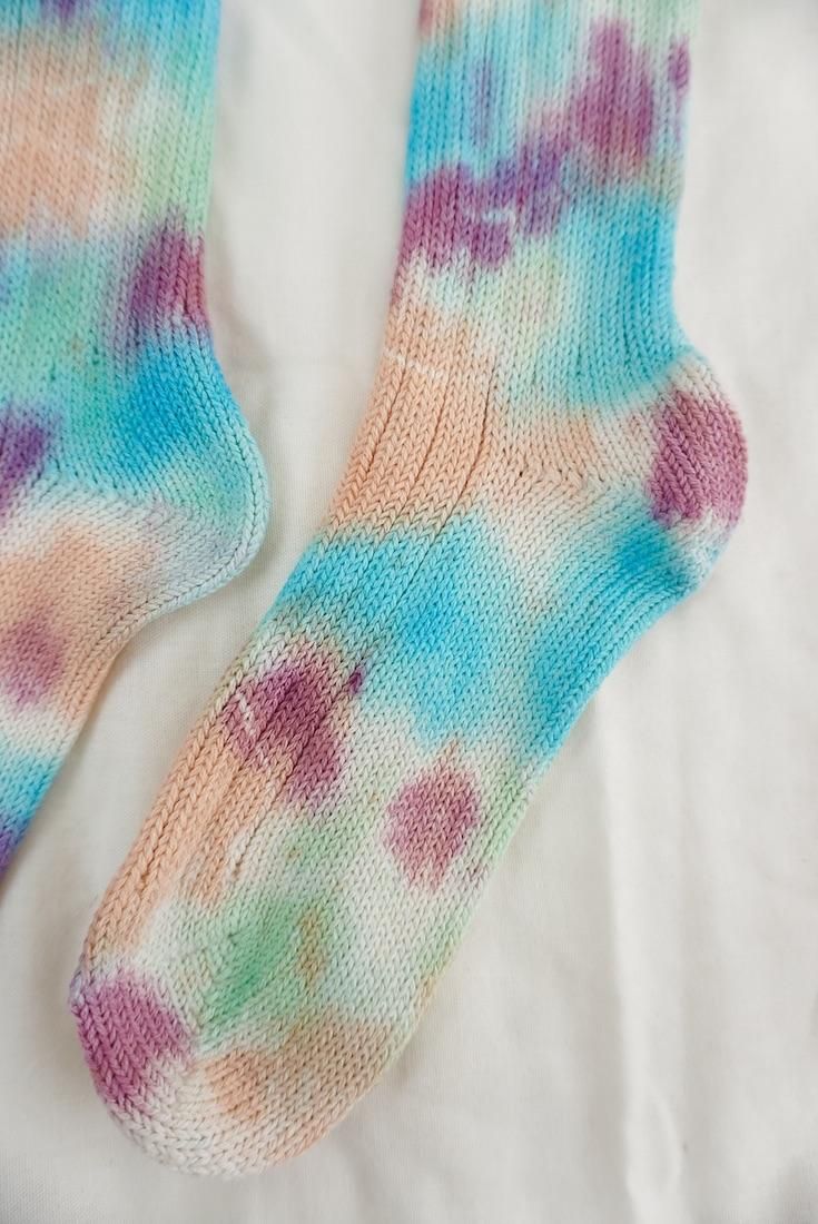 Organic Cotton Low gauge socks 4color SHIBORI Peony x sky x Babyleaf x Orange 
