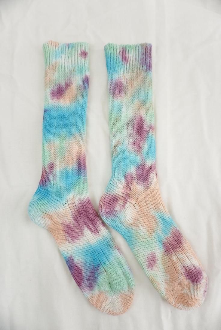 Organic Cotton Low gauge socks 4color SHIBORI Peony x sky x Babyleaf x Orange 