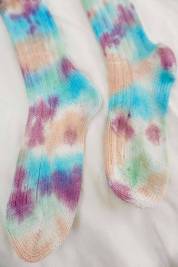 Organic Cotton Low gauge socks 4color SHIBORI Peony x sky x Babyleaf x Orange 