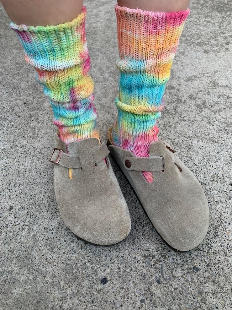 Organic Cotton Low gauge socks 4color SHIBORI Peony x sky x Babyleaf x Orange 