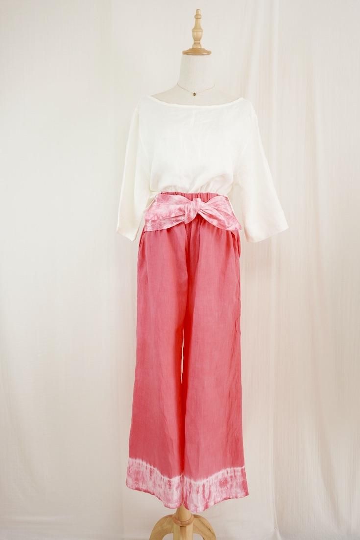 French Linen Ribbon Pants Pink!Pink!Pink! 