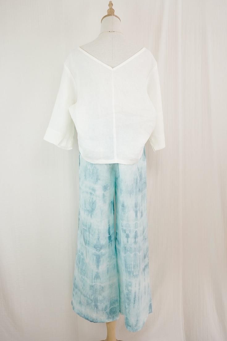 French Linen Ribbon Pants Vintageblue x Apricot 