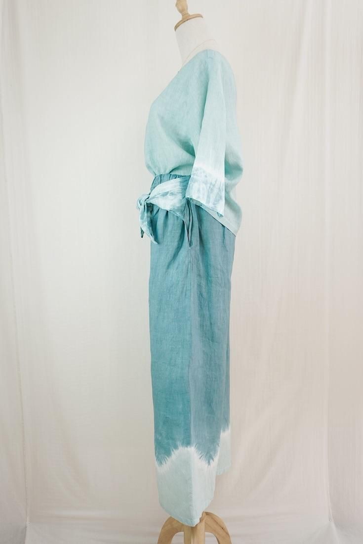 French Linen Ribbon Pants Deepgreen x Sage