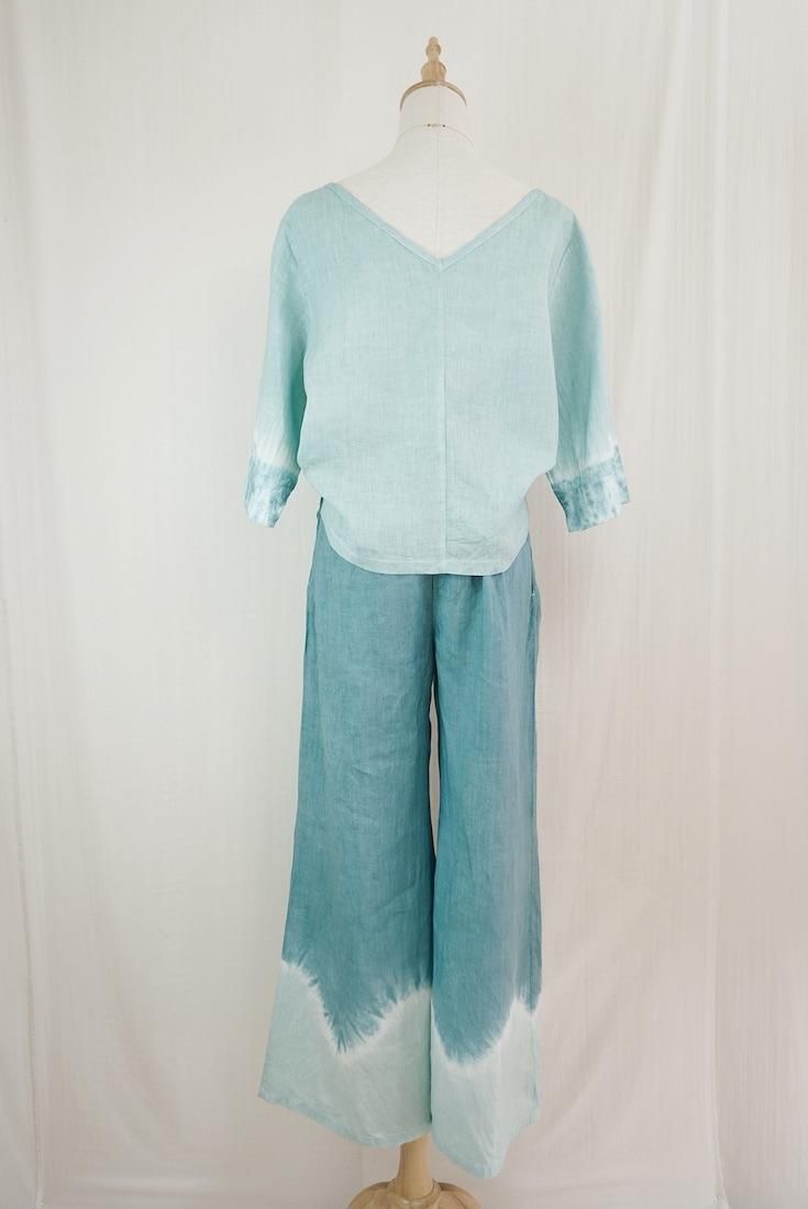 French Linen Ribbon Pants Deepgreen x Sage