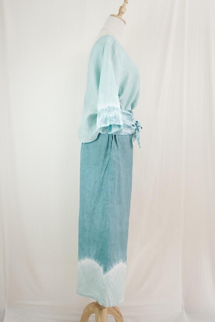 French Linen Ribbon Pants Deepgreen x Sage
