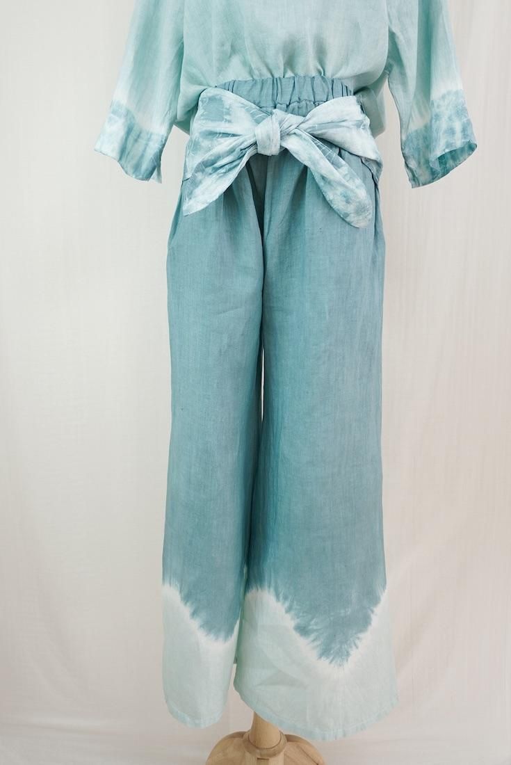 French Linen Ribbon Pants Deepgreen x Sage