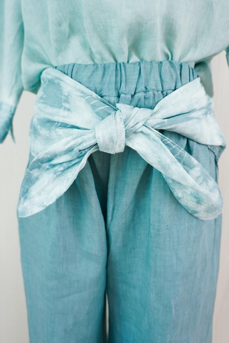 French Linen Ribbon Pants Deepgreen x Sage