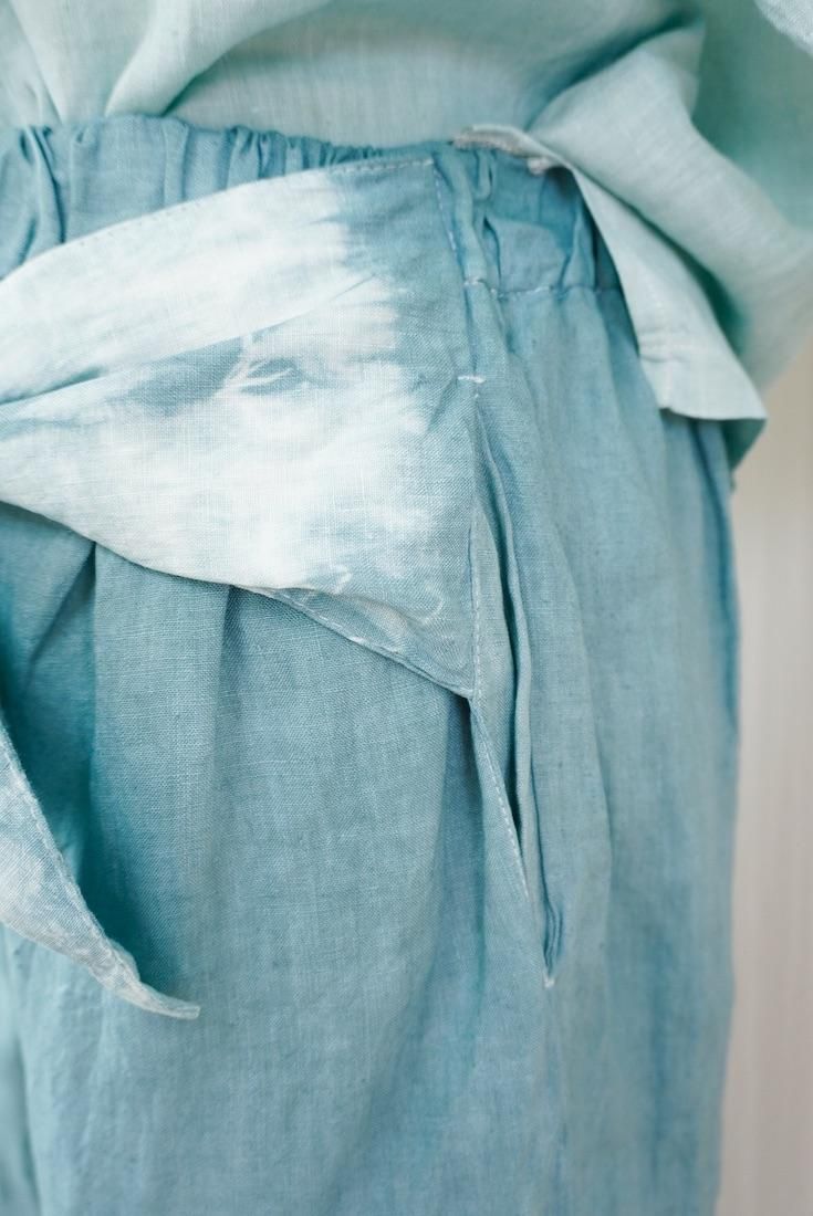 French Linen Ribbon Pants Deepgreen x Sage