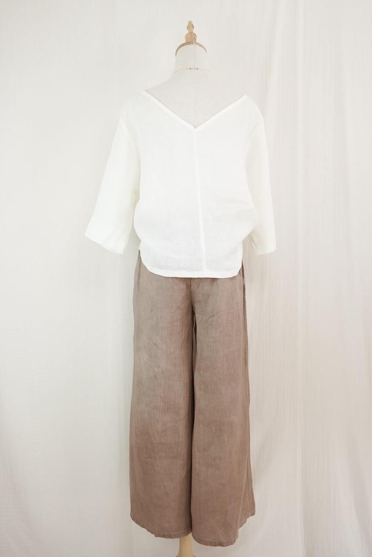 French Linen Ribbon Pants Brown x Orangebeige