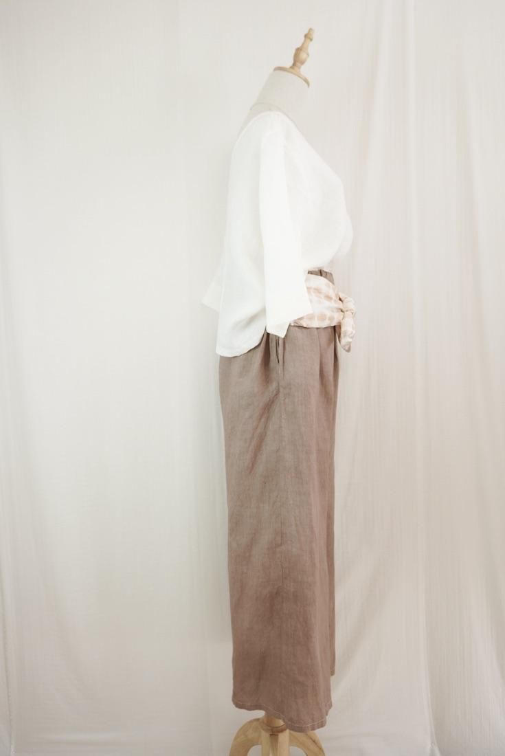 French Linen Ribbon Pants Brown x Orangebeige