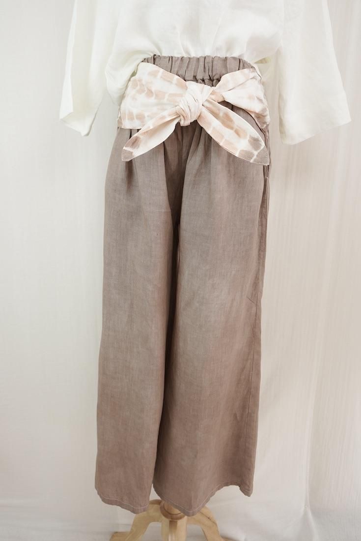 French Linen Ribbon Pants Brown x Orangebeige