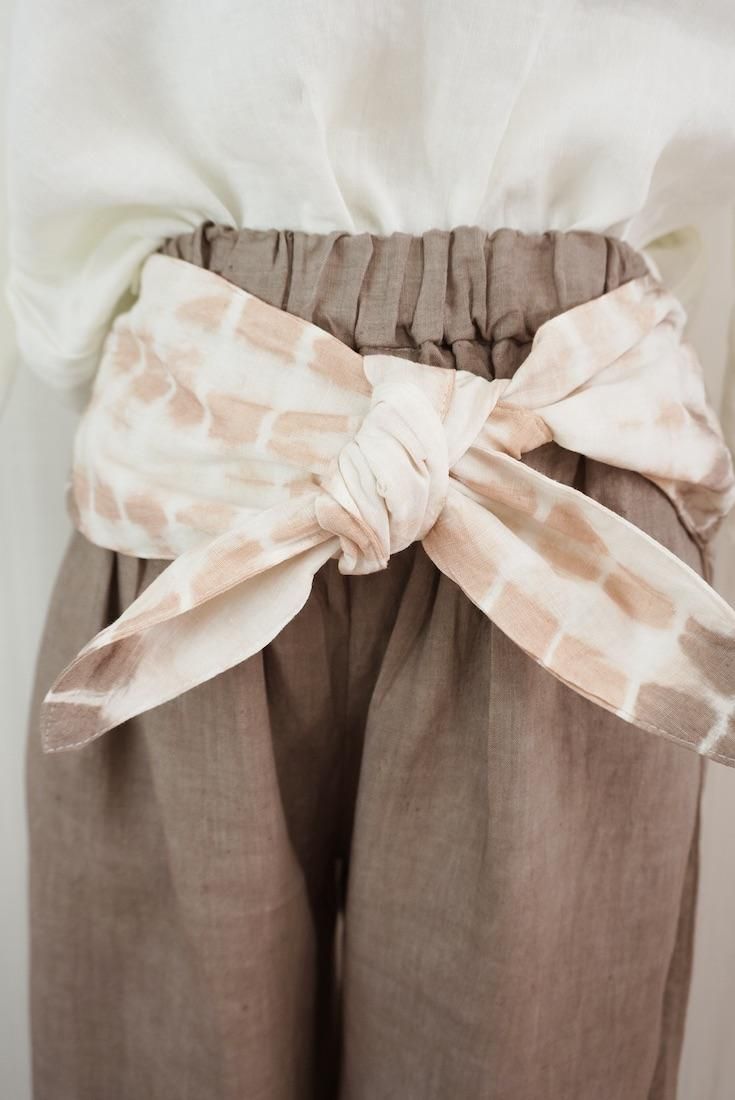French Linen Ribbon Pants Brown x Orangebeige